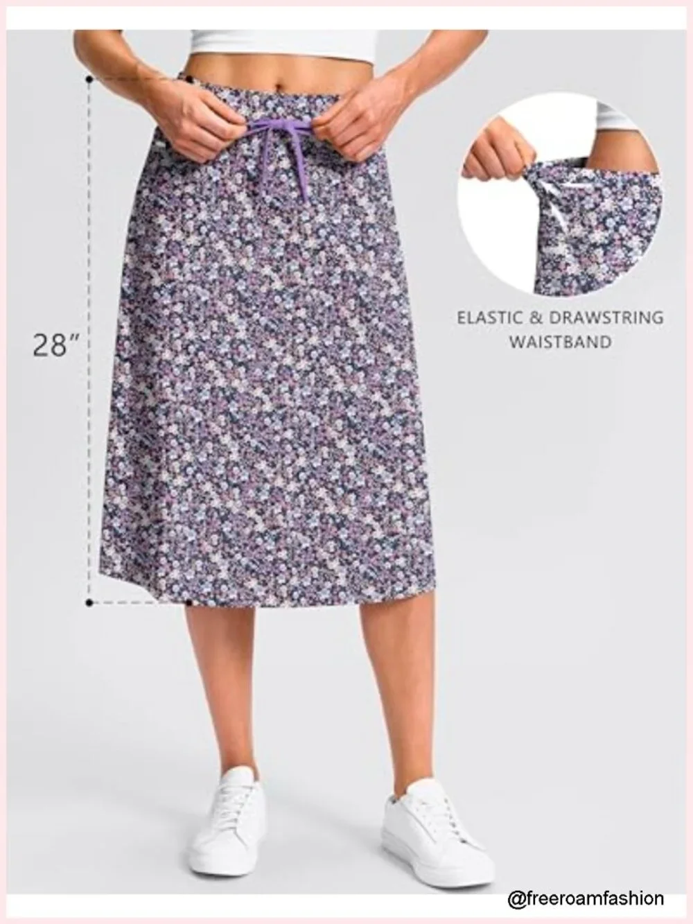 High Waisted Midi Skort with Pockets Built-in Shorts Drawstring